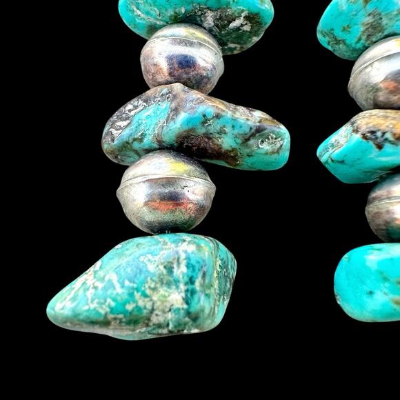 Turquoise Sterling Silver Bench Bead Nugget Stack Southwest 925 Dangle Earrings - Picture 2 of 4